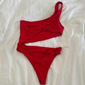 Red One-Shoulder Swimsuit